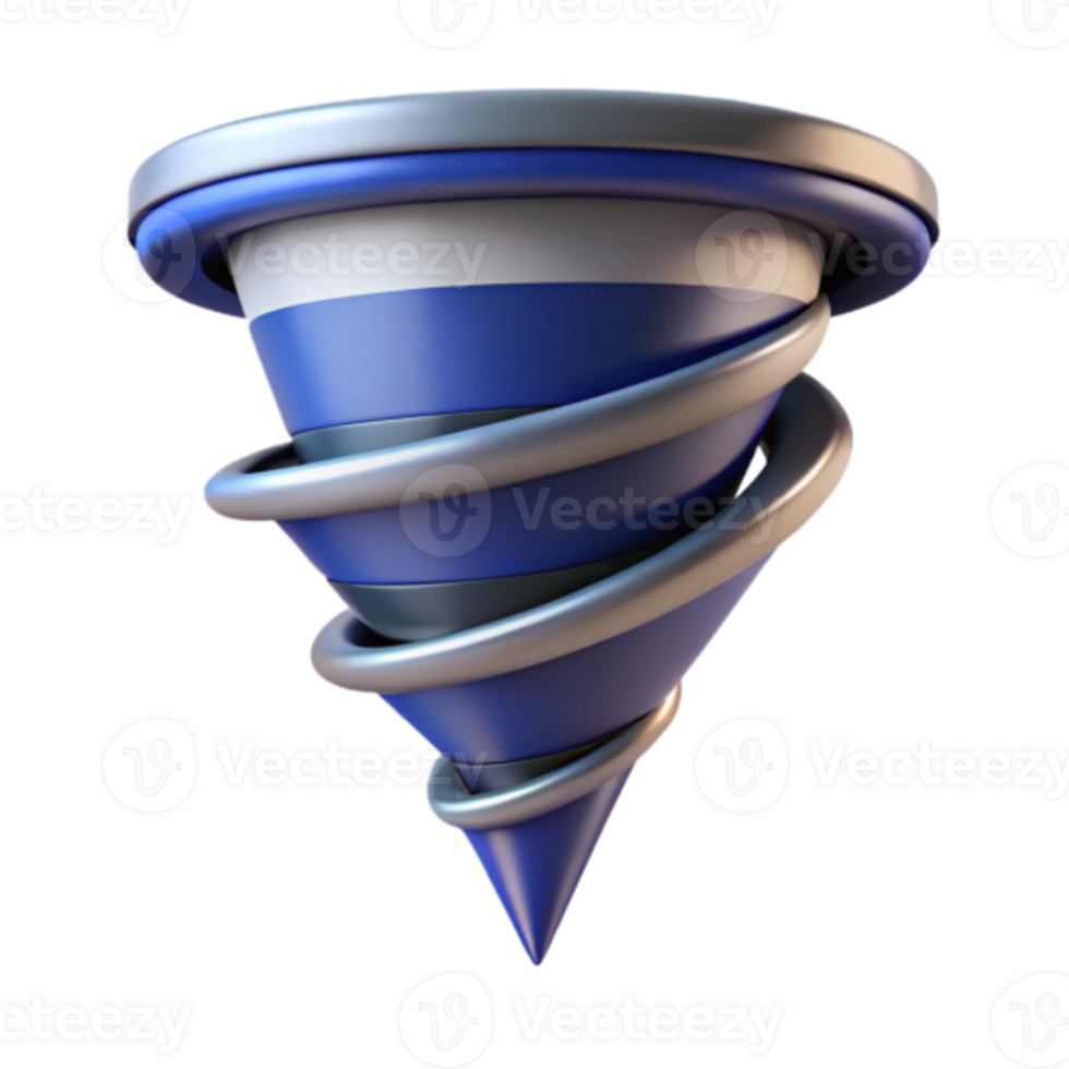 3D Rendering Blue and Silver Spiral Cone Abstract Background Image png