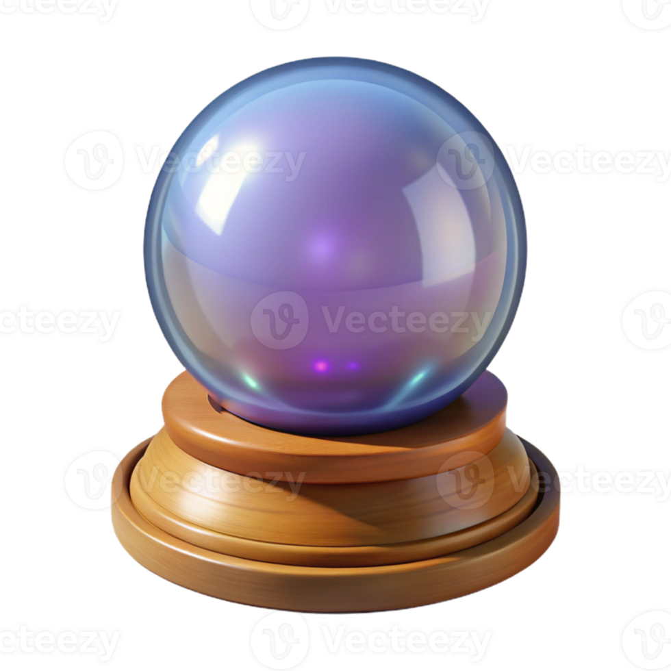 Shiny Glass Orb on Wooden Base png