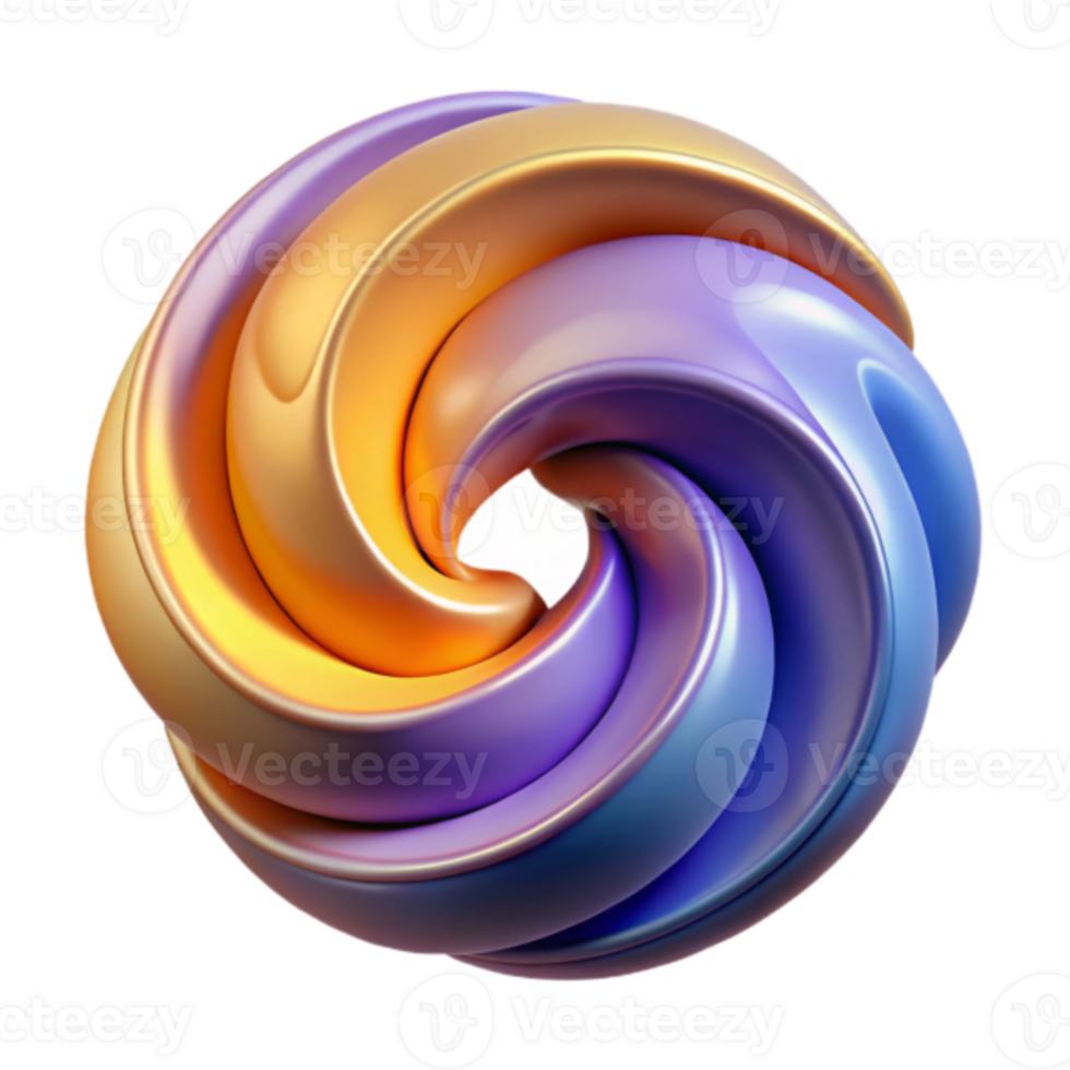 Abstract 3D Render of Swirling Metallic Sphere, Gradient Colors, Purple and Gold png