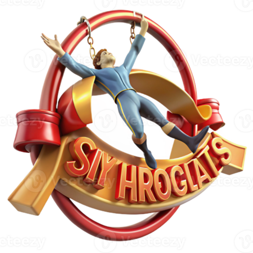 3D Illustration of a Circus Performer Hanging from a Ring, Dynamic Logo Design png