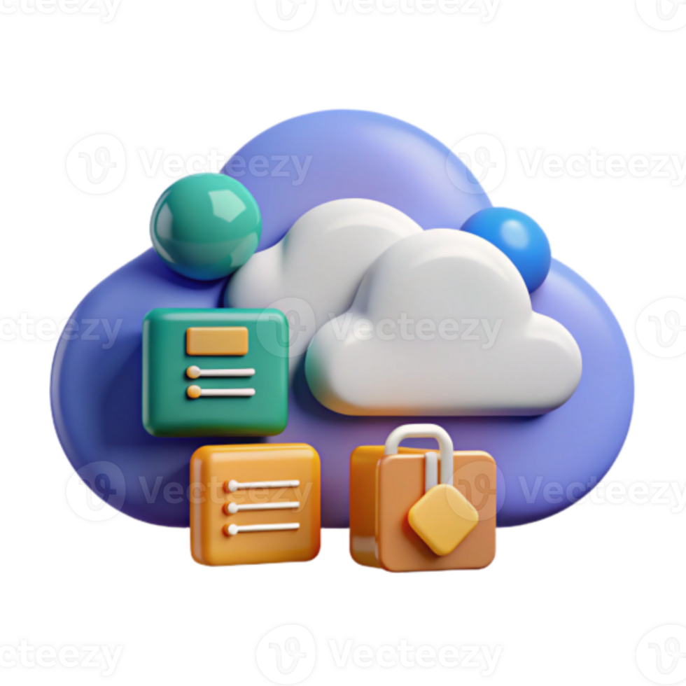 3D Illustration Cloud Computing Data Security System Secure Server png