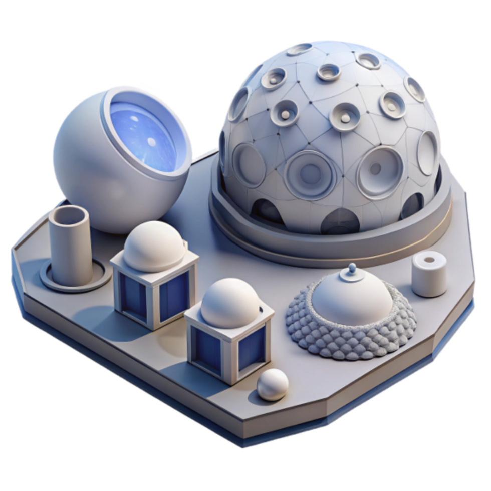 Futuristic Architectural 3D Model Render Dome Structures and Geometric Designs png
