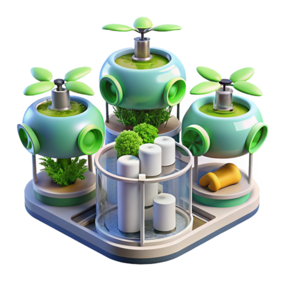 Futuristic 3D Illustration of a Smart Hydroponic System for Growing Herbs png