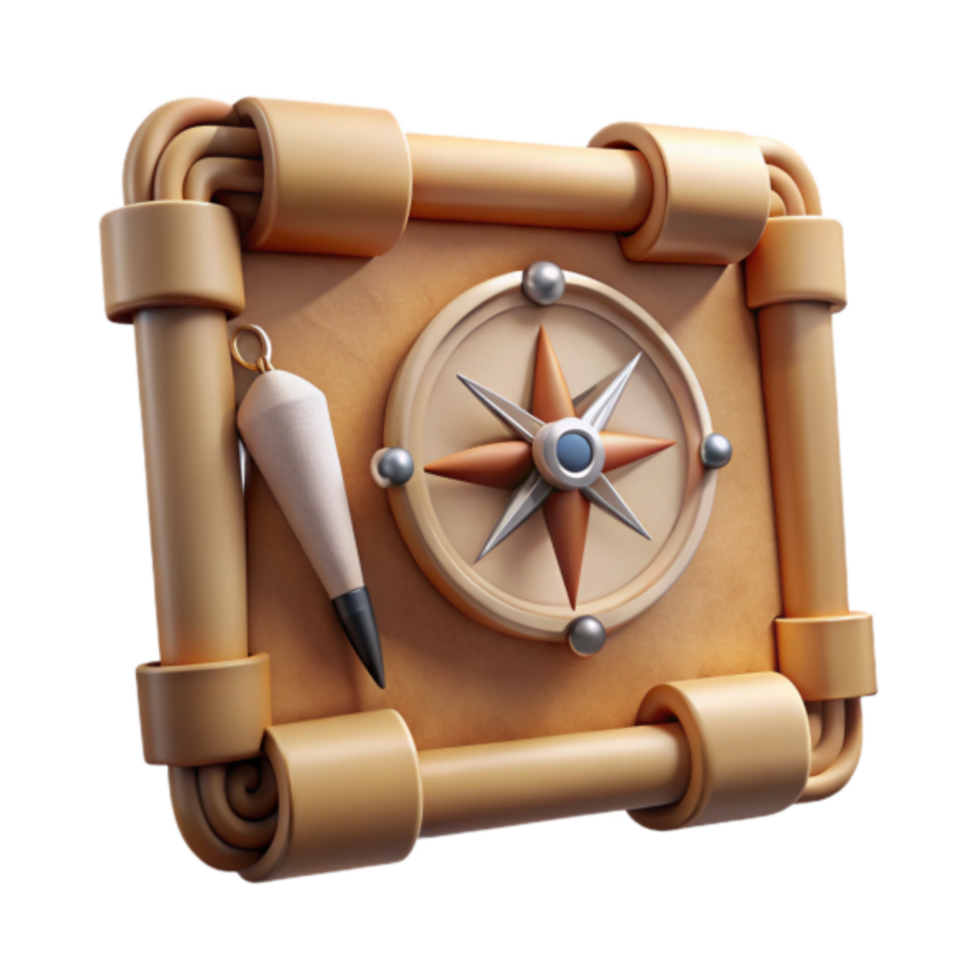 3D Render of a Parchment Scroll with Compass and Plumb Bob png