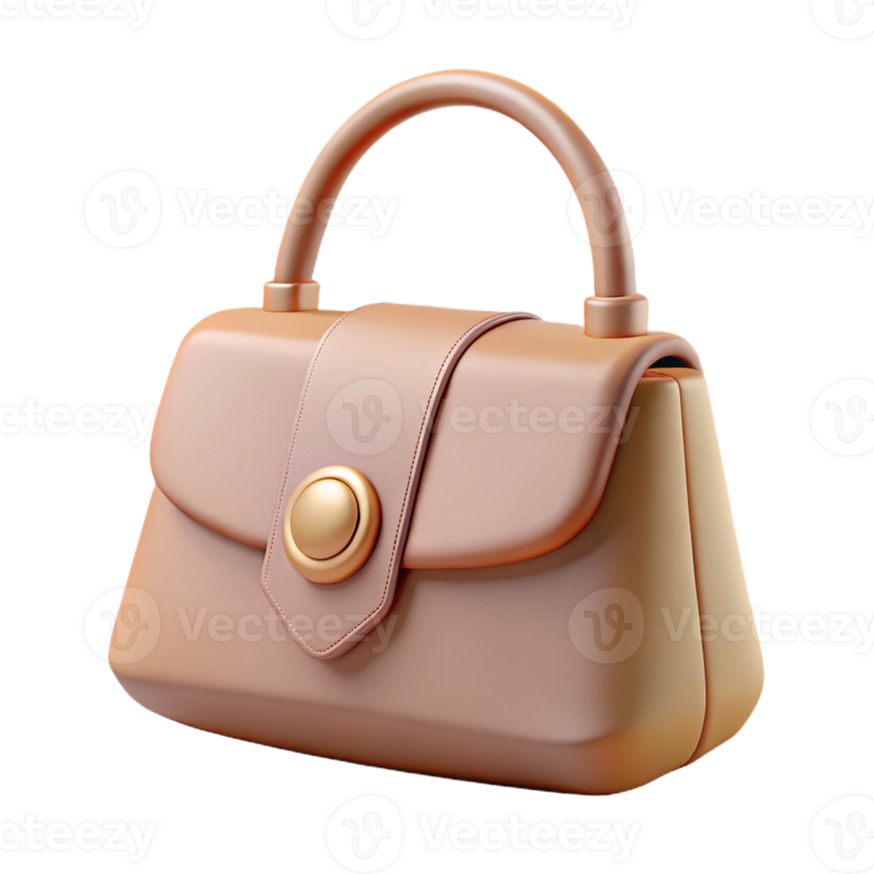 Isometric Rendered Handbag with Golden Clasp png