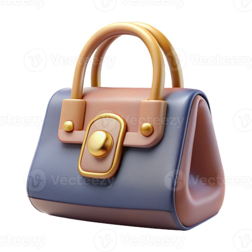 Isometric Rendered Handbag with Gold Accents png