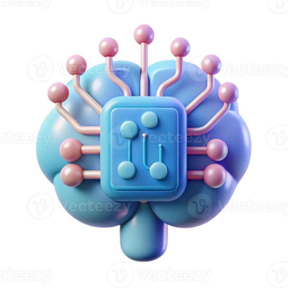3D Render of a Brain with Integrated Circuitry Abstract Neural Network Illustration png