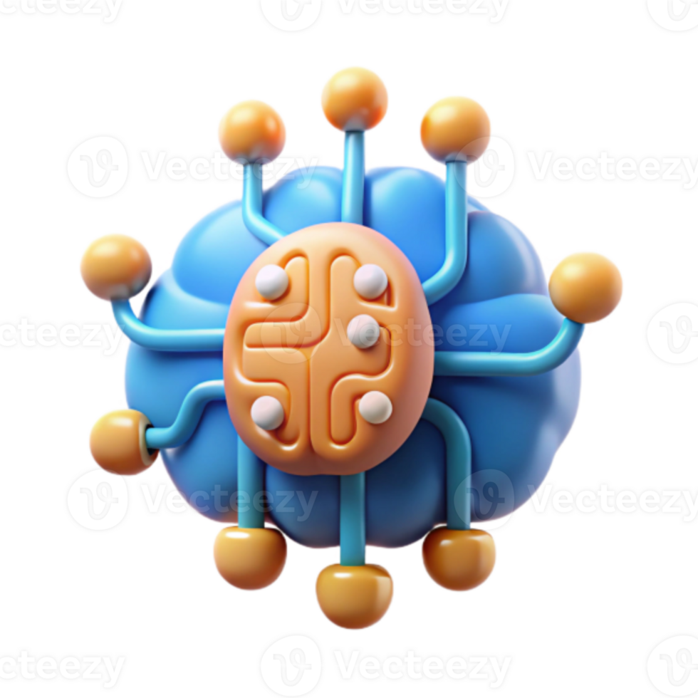 3D Render of a Stylized Brain with Circuit Connections- Abstract Neural Network Illustration png