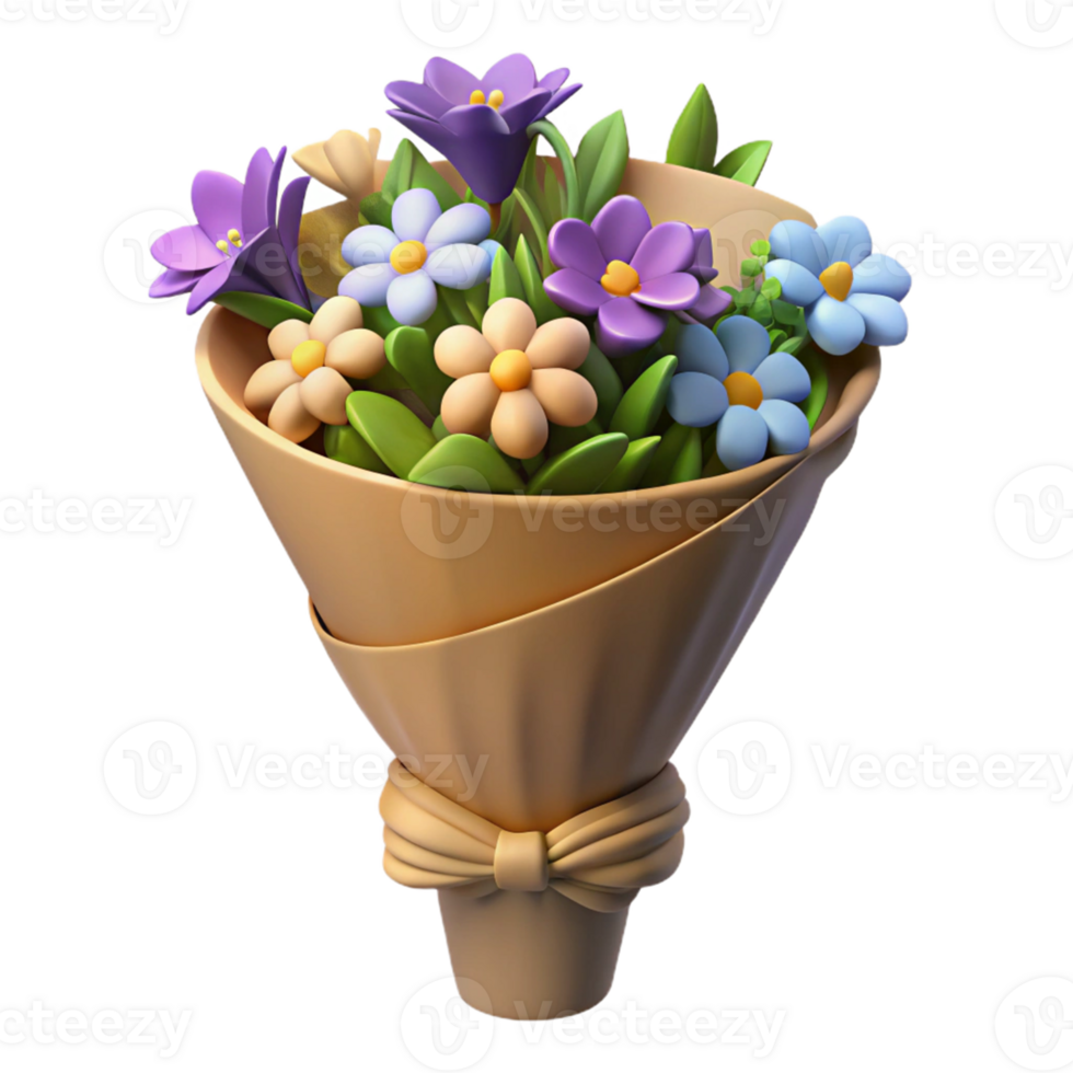 Isometric Rendered Flower Bouquet png