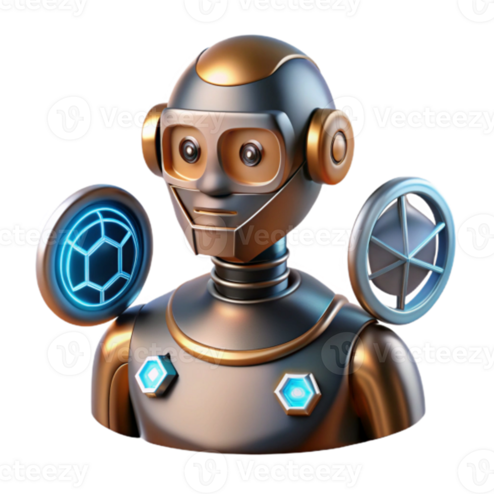 3D Render of a Futuristic Robot with Glowing Geometric Details png