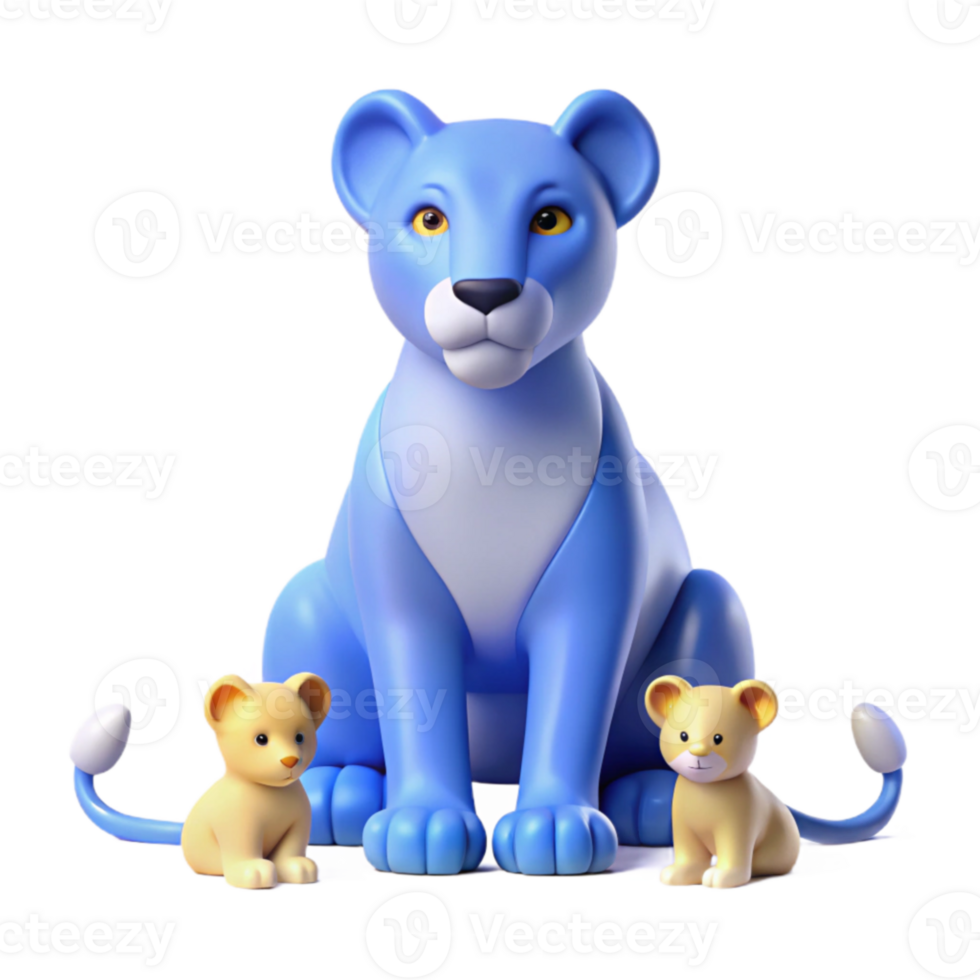 Blue Lion with Two Cubs png