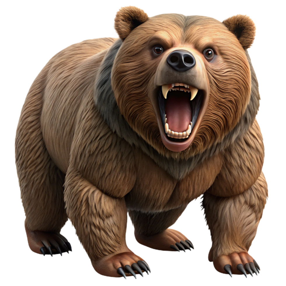 Roaring Grizzly Bear Isometric Render png
