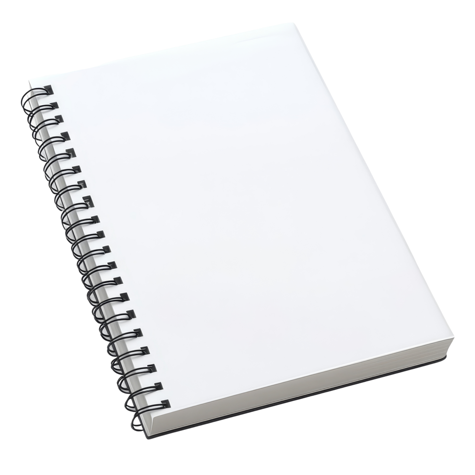 transparent spiral notebook resting on a clean transparent surface, ideal for notes, sketches, or journaling activities, transparent note book on transparent backgroundfile png