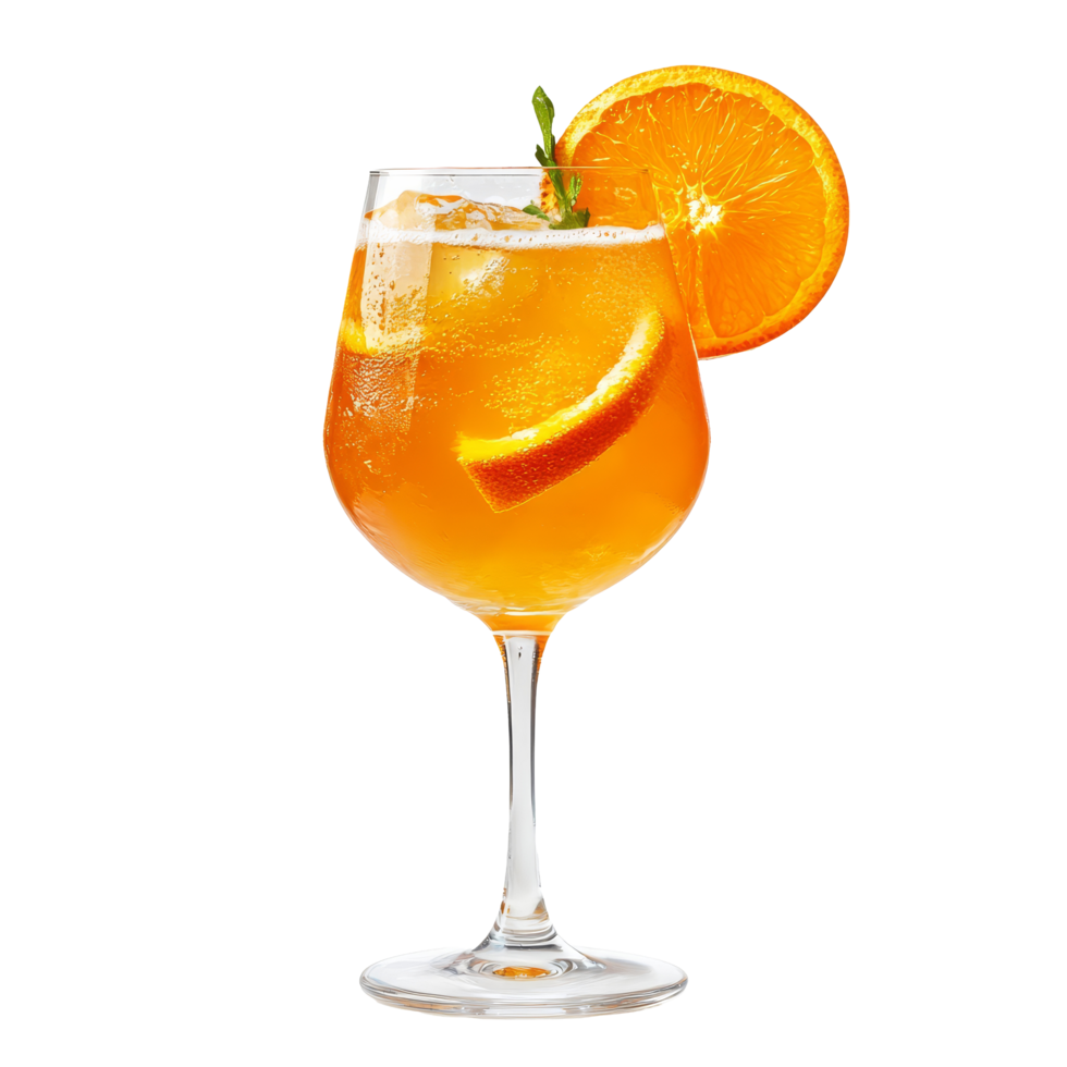 Refreshing orange cocktail served in a clear glass on a bright transparent background for summer enjoyment, orange cocktail isolated on transparent background png
