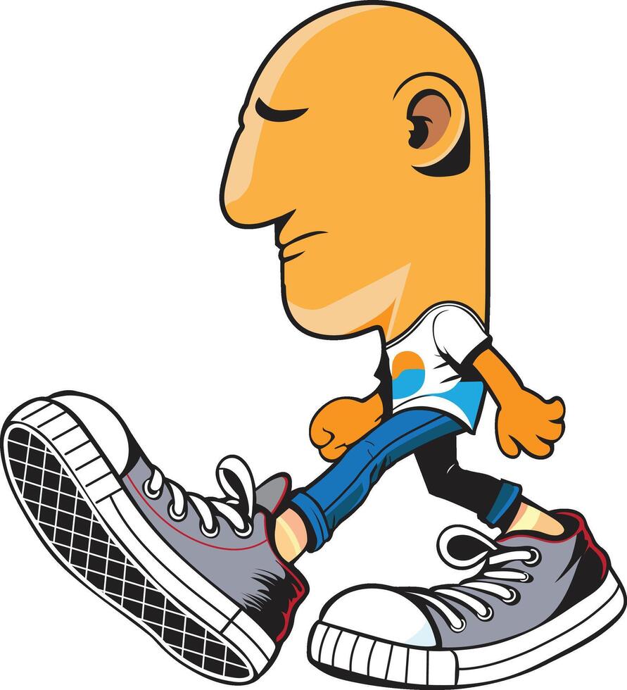 Humorous Cartoon of Man with Large Head and Feet Walking in Casual Outfit vector