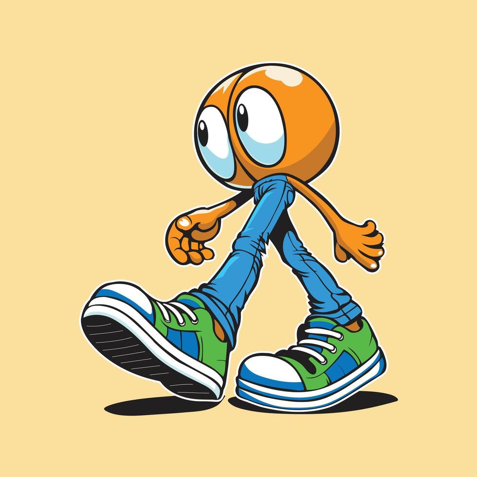 Playful Cartoon Character with Large Eyes Walking Confidently vector