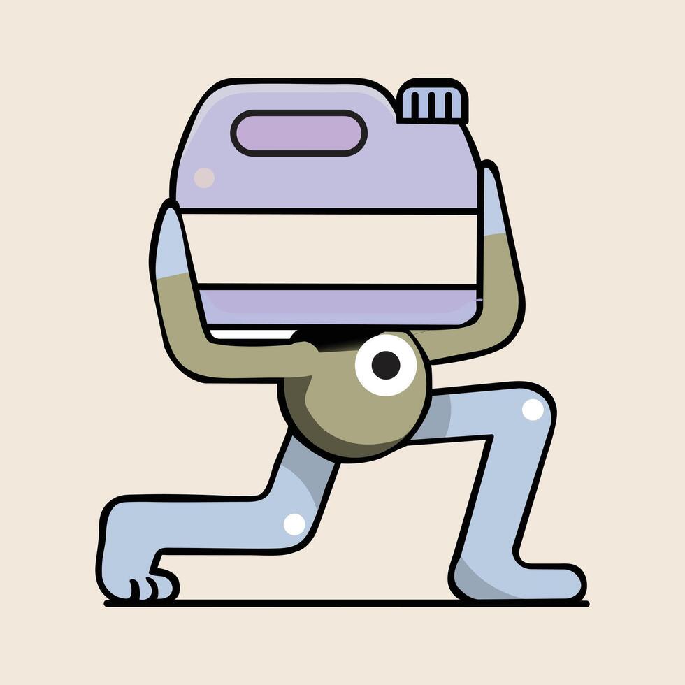 Whimsical Cartoon Character Carrying Large Purple Container vector