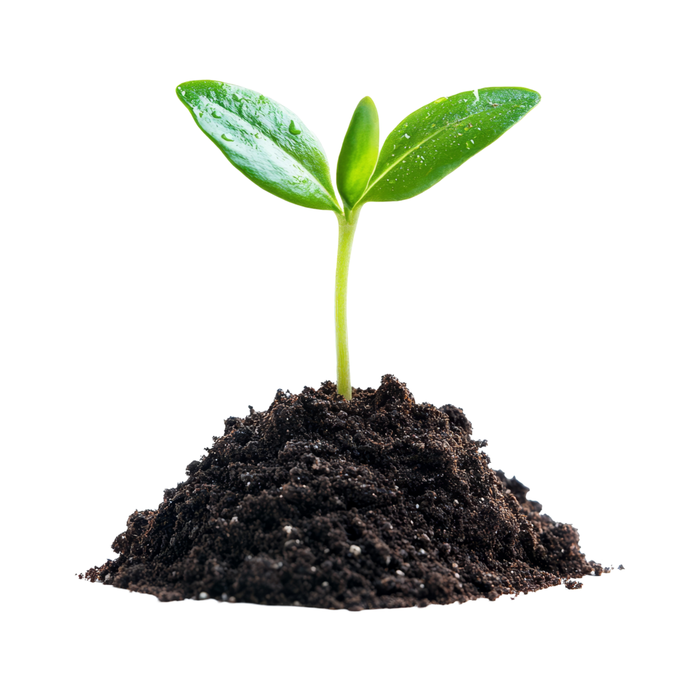 A healthy sprout emerging from rich soil on a transparent background, symbolizing growth and new beginnings, sprout growing from soilisolated on transparent background png