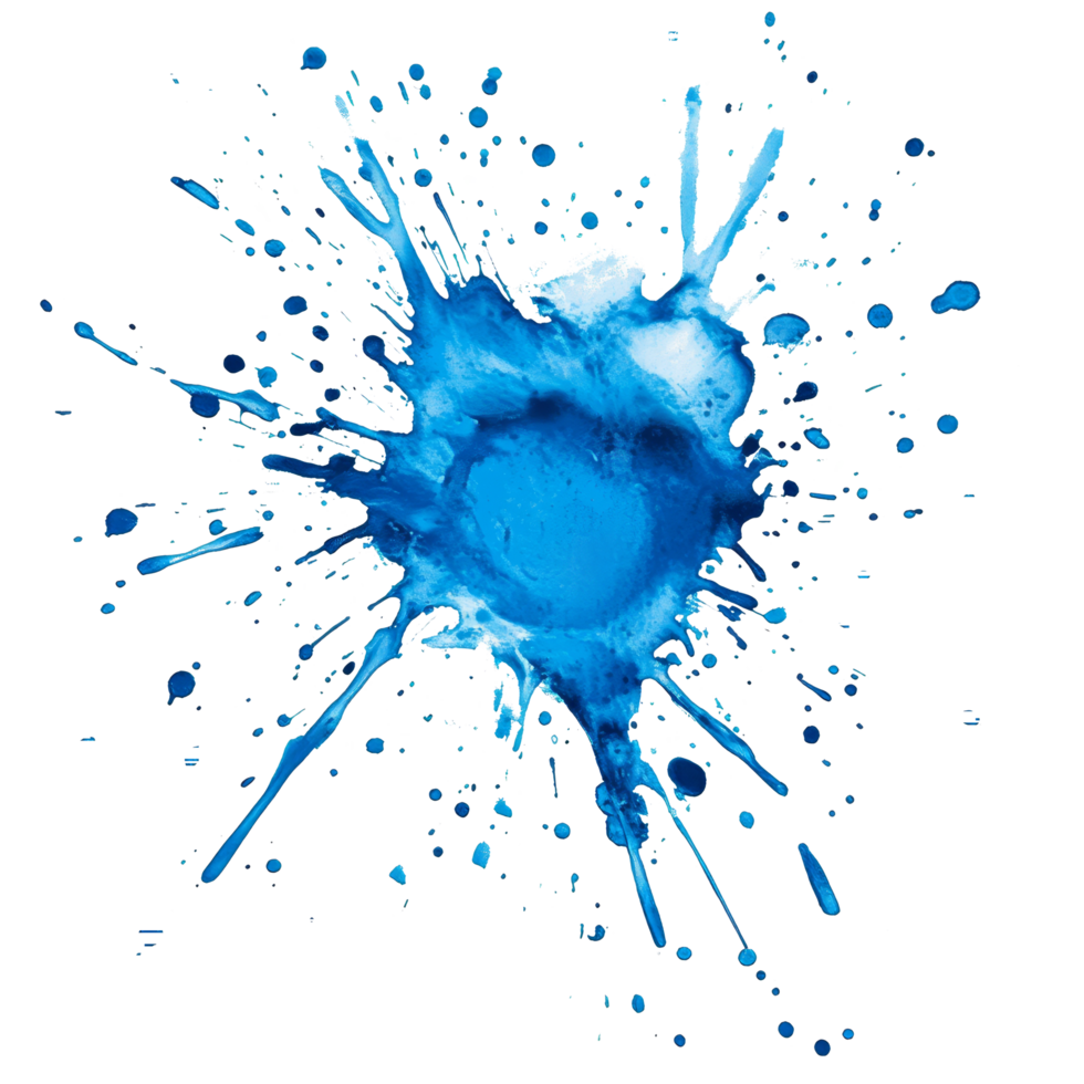 Vibrant blue paint burst against a transparent background creating dynamic visual energy, Blue Paint Burst on transparent background png