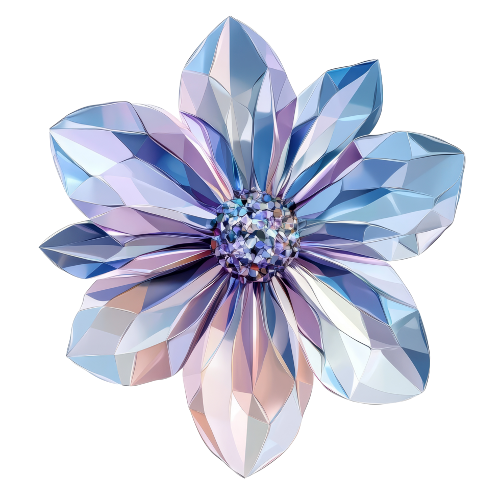 A geometrically designed polygonal flower with vibrant shades against a clean transparent background, Polygonal flower on transparent background. Geometric polygonal flower transparent background png