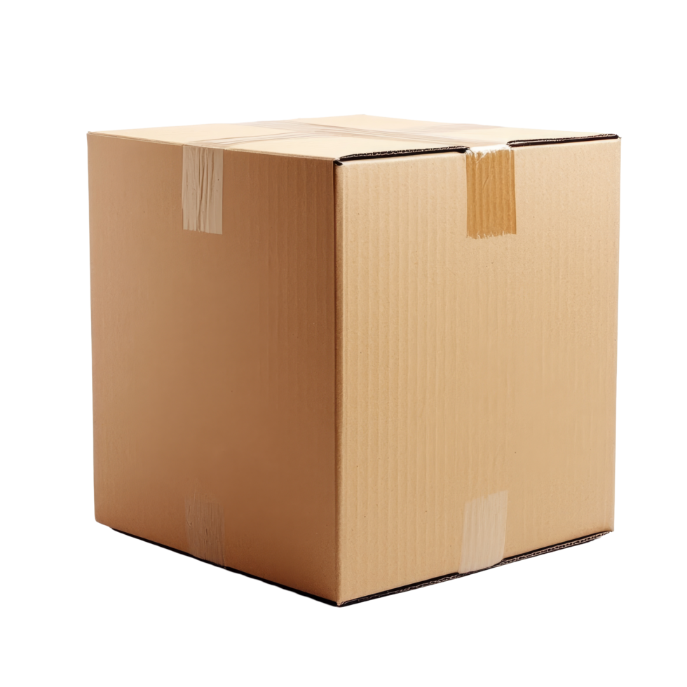 A plain cardboard box stands upright on a clean transparent background, showcasing its simple design and structure, Cardboard Box Open and Closed On transparent background png