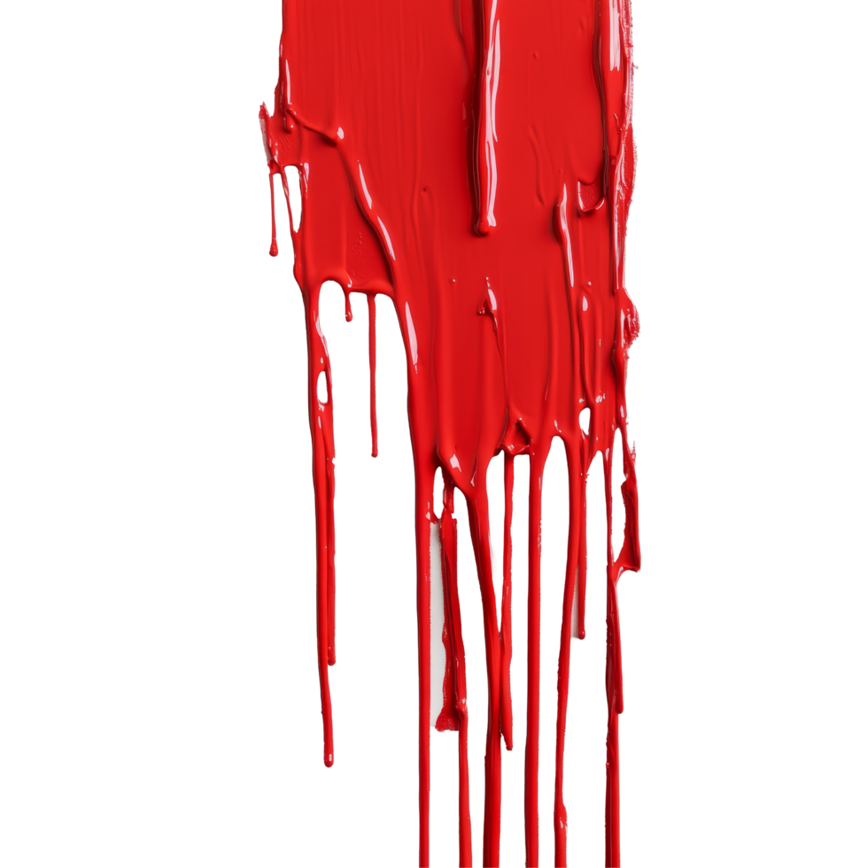 Red paint dripping from the surface against a clean transparent backdrop in a minimalist artistic expression, red paint dripping on transparent background png
