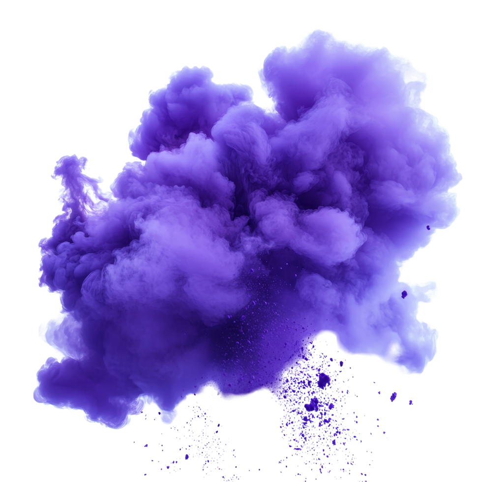 Purple smoke powder explosion isolated on a transparent background during a creative art project, purple smoke powder explosion isolated on transparent background png