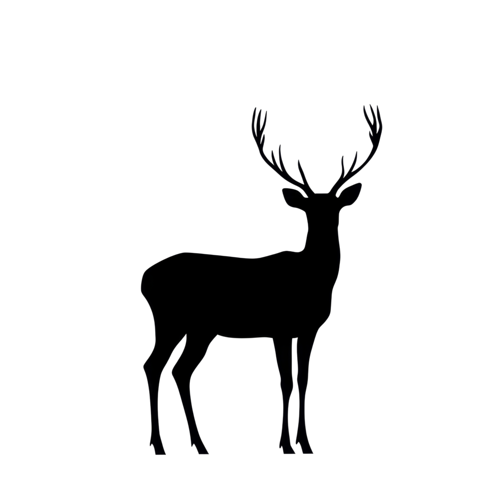 Silhouette of a deer standing gracefully against a stark transparent background in a tranquil setting, silhouette of deer on transparent background png