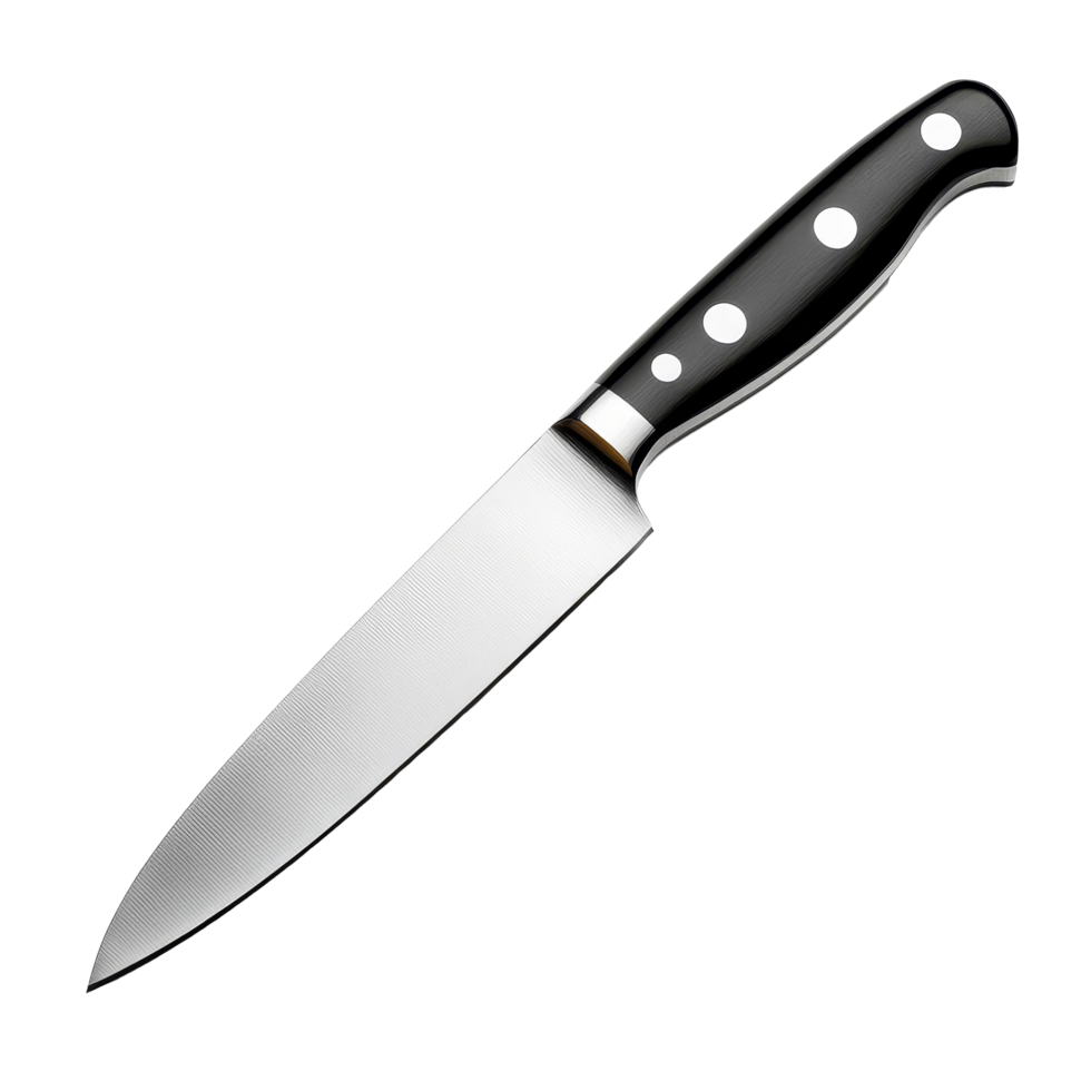 Sharp kitchen knife on a clean surface ready for home cooking and food preparation, Real sharp kitchen knife tool home use hardware on transparent background file png