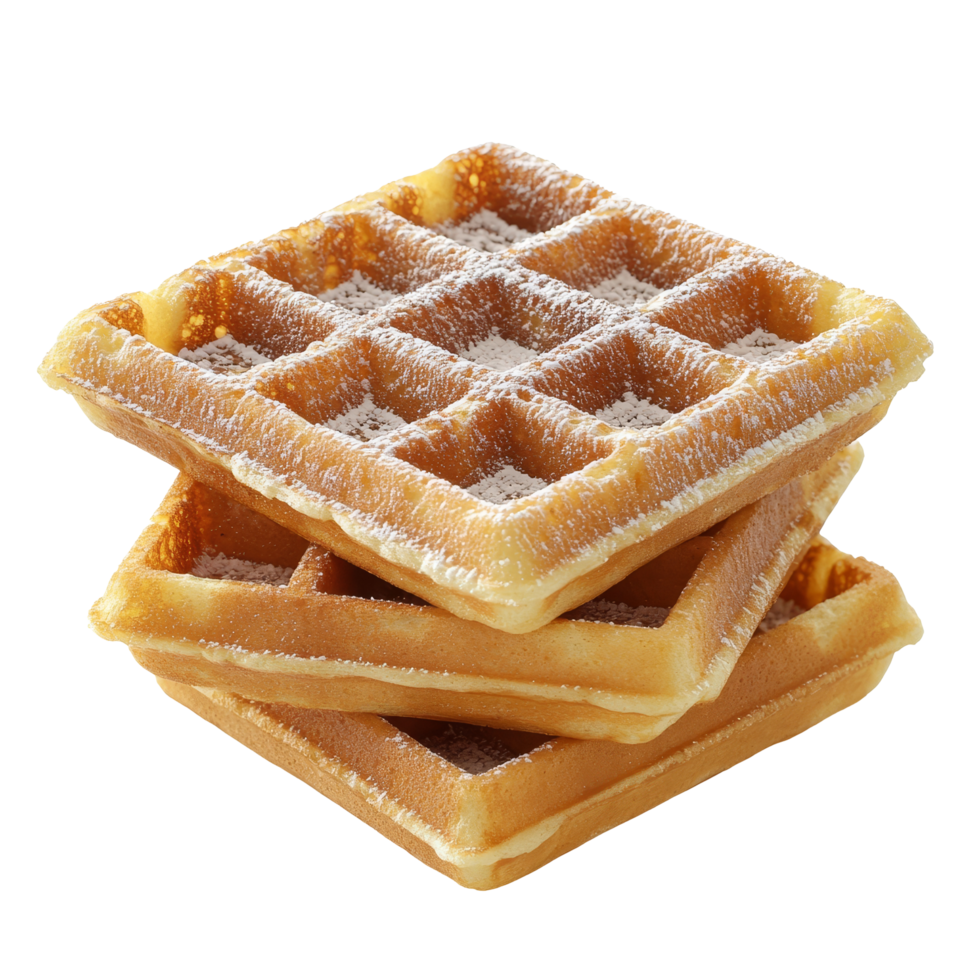 Delicious golden waffles stacked on a transparent background ready for toppings and enjoying at any time of the day, Waffles isolated on transparent background png