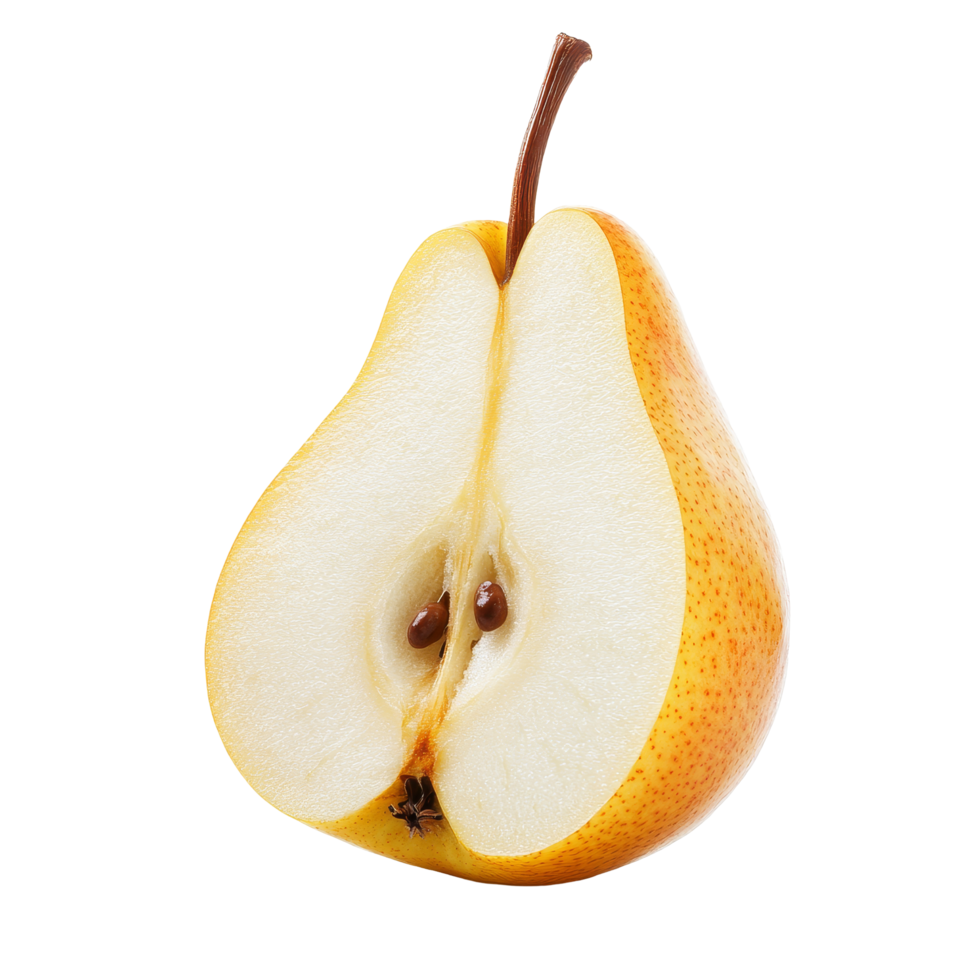 Freshly sliced pear on a transparent background showcasing its juicy texture and natural beauty, slice pear isolated on transparent background png