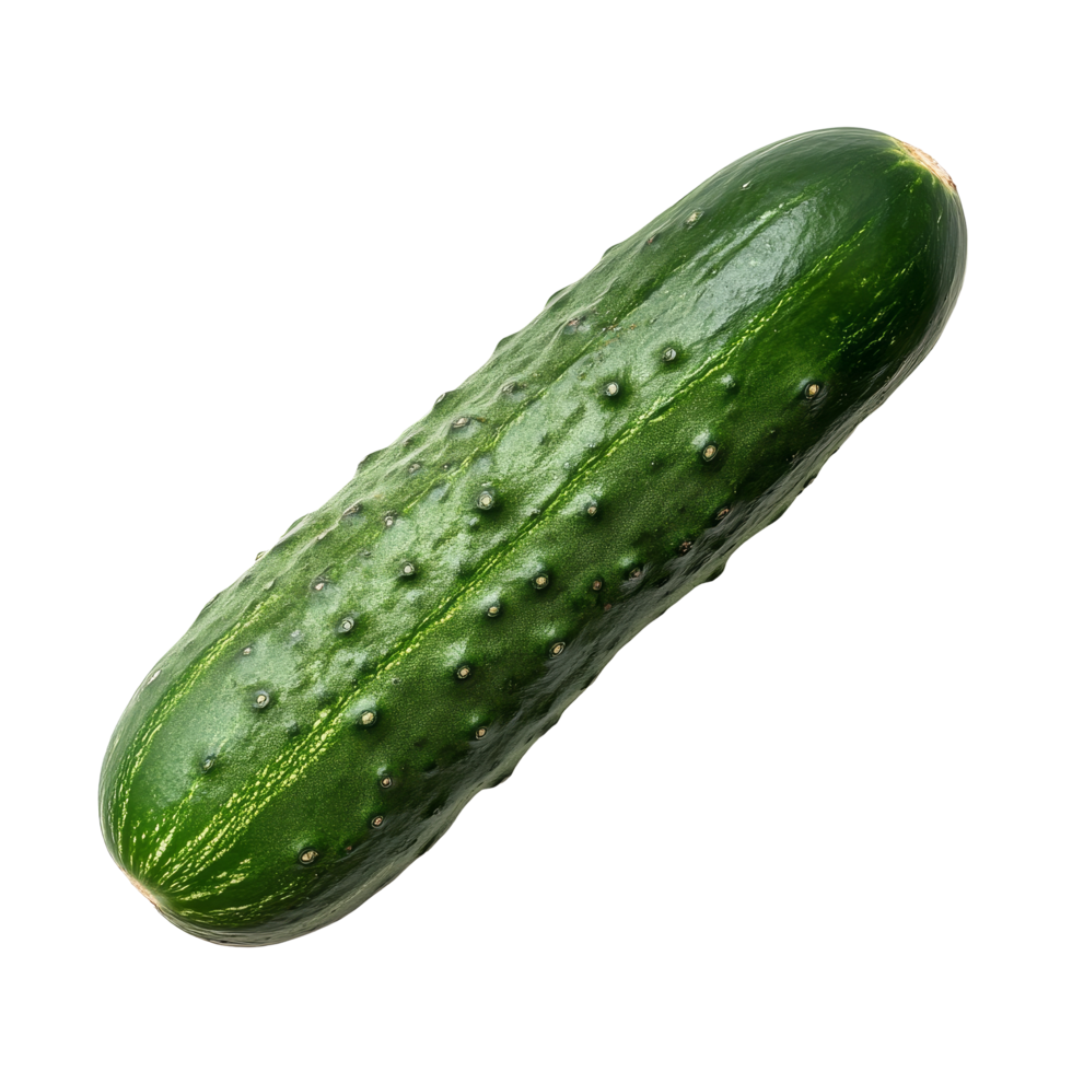 Fresh cucumber resting on a clean transparent background highlighting its vibrant green color and natural texture, striped cucumber on transparent background png