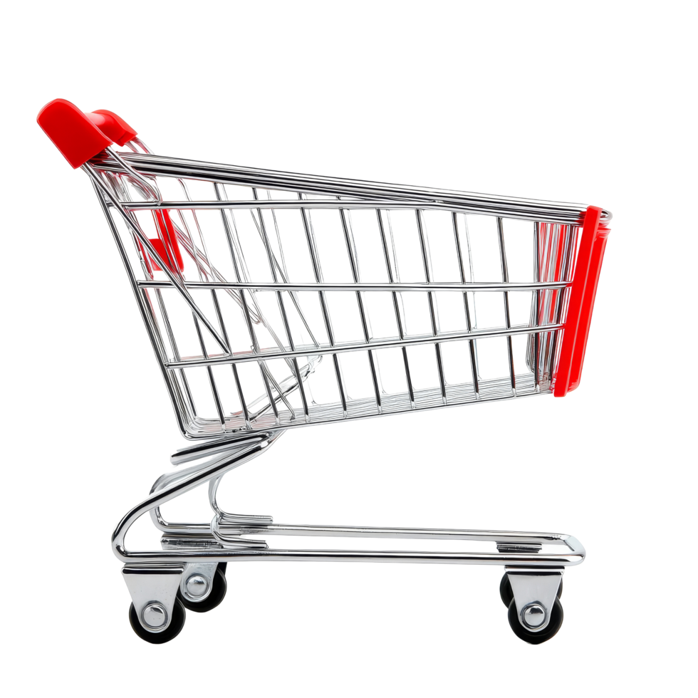 Empty shopping cart isolated on a transparent background highlighting retail themes and consumer habits, Empty shopping cart isolated png