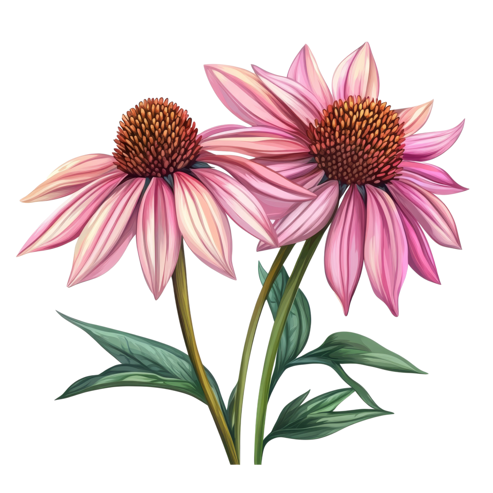Beautiful coneflower blossoms featuring delicate petals and vibrant colors captured against a crisp transparent background, coneflower flowers isolated on transparent background png