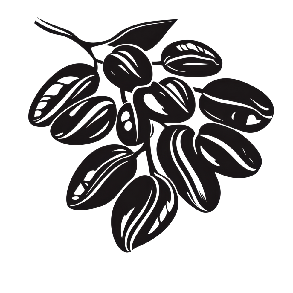 Silhouette of premium coffee beans isolated on a transparent background showcasing their unique shape and details, Premium Coffee Beans Silhouette with isolated on transparent background png