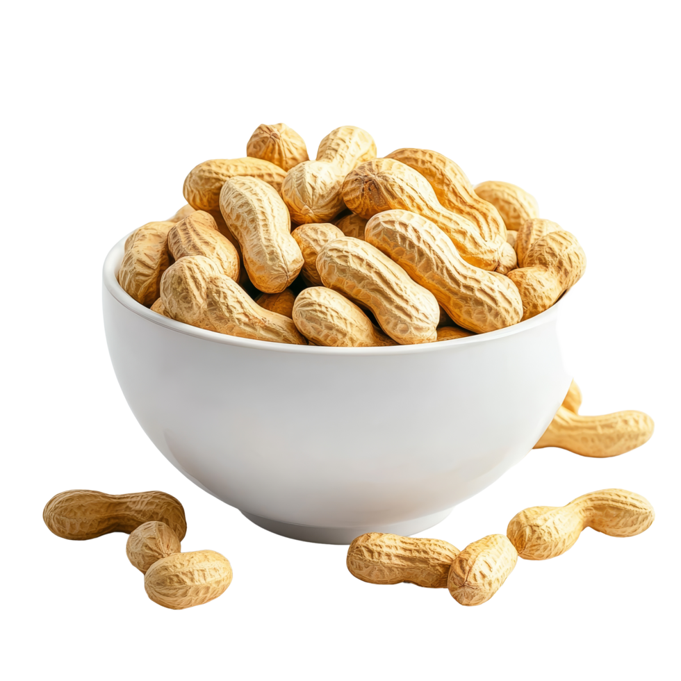 A bowl of fresh peanuts on a clean transparent background ready for snacking or cooking, Fresh peanuts in a bowl on a transparent background png