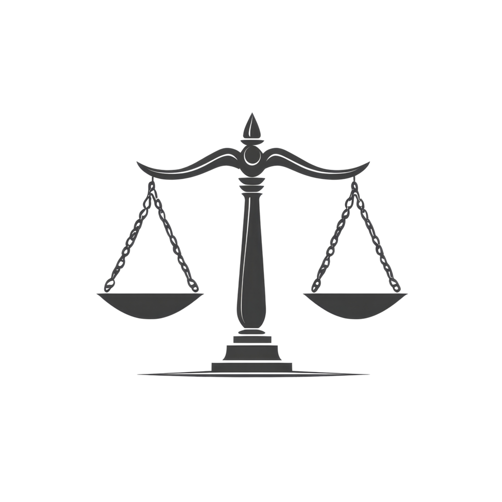 Iconic scale of justice symbol on a transparent background representing law and fairness in society, Scale of Justice Iconic Legal Symbol on a transparent background png