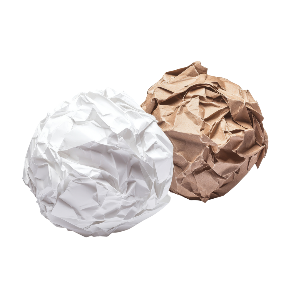 Crumpled transparent and brown paper balls isolated on a transparent background showcasing their textures and colors, Crumpled Paper Balls, transparent and Brown, Isolated on transparent background png