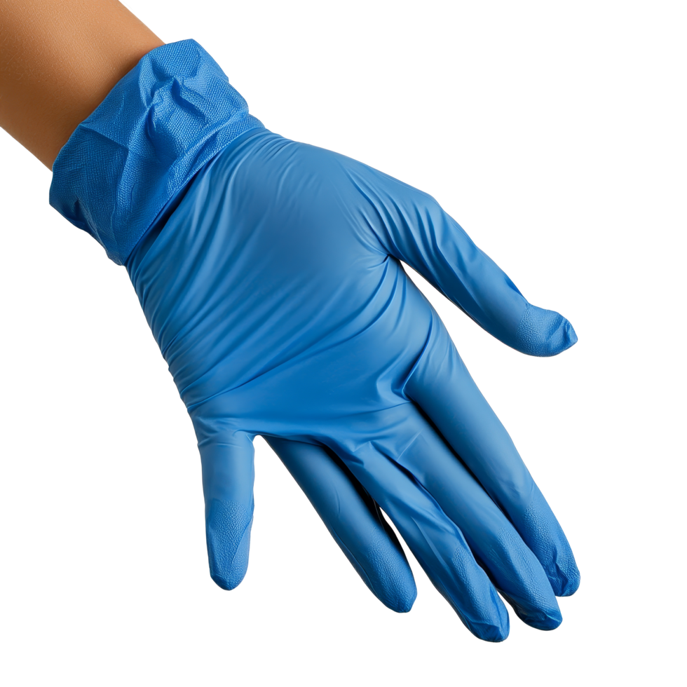 Hands in blue medical gloves against a transparent background, ready for healthcare tasks or procedures, Hands Wearing Blue Medical Gloves on transparent background png