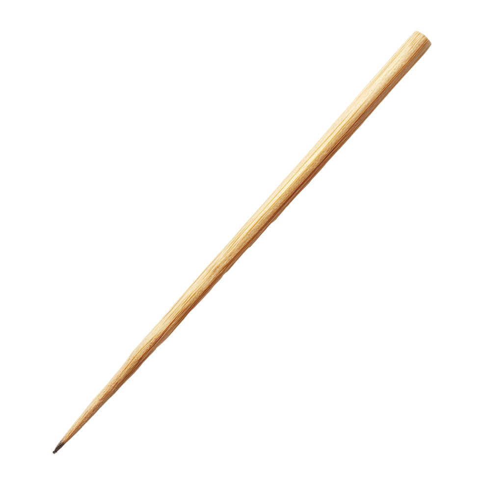 Slim wooden toothpick resting alone on a clean, bright transparent background for clear visibility and focus, toothpick isolated on transparent background png