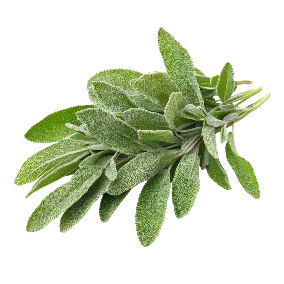 Fresh sage plant with vibrant green leaves on a clean transparent background, fresh Sage plant on transparent background png