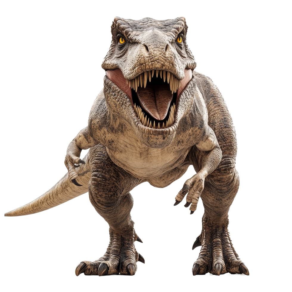Tyrannosaurus Rex roaring fiercely on a transparent background, showcasing its massive size and power in a dramatic display, Tyrannosaurus Rex Dinosaur on transparent background png