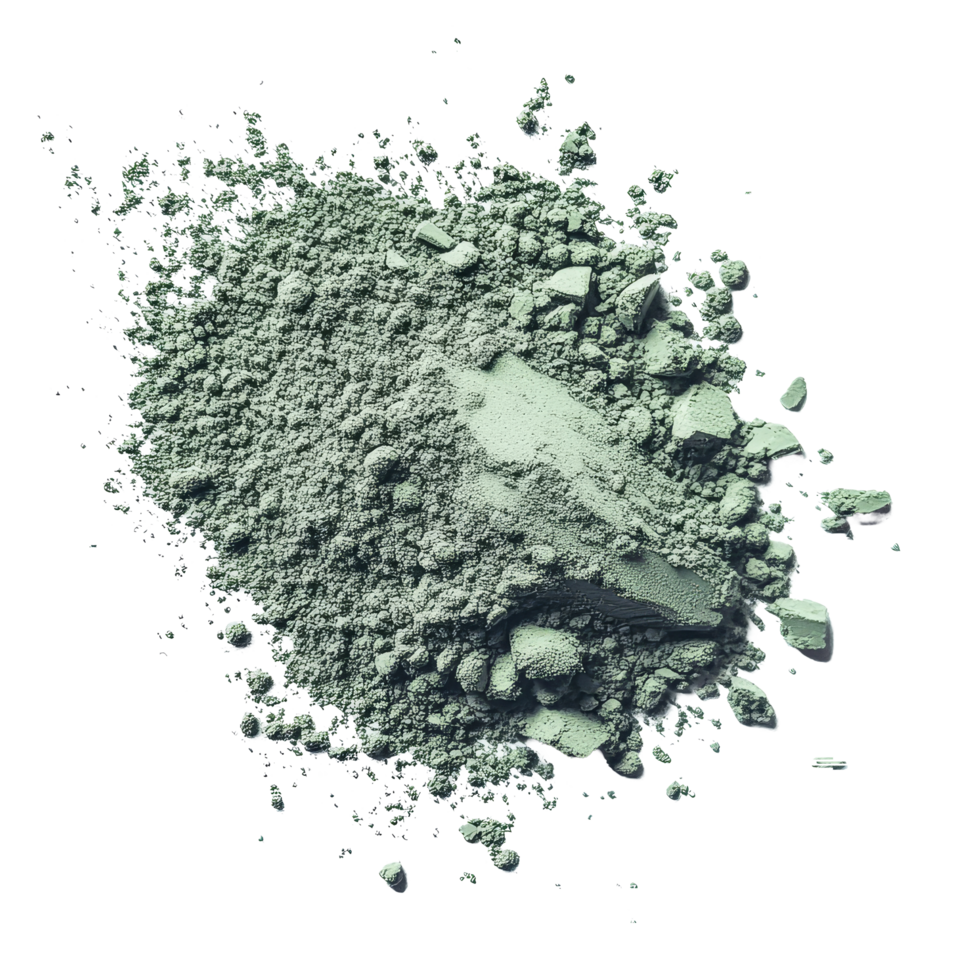 Green powder heap isolated on a transparent background showcasing its fine texture and natural color, green powder heap isolated on transparent background png