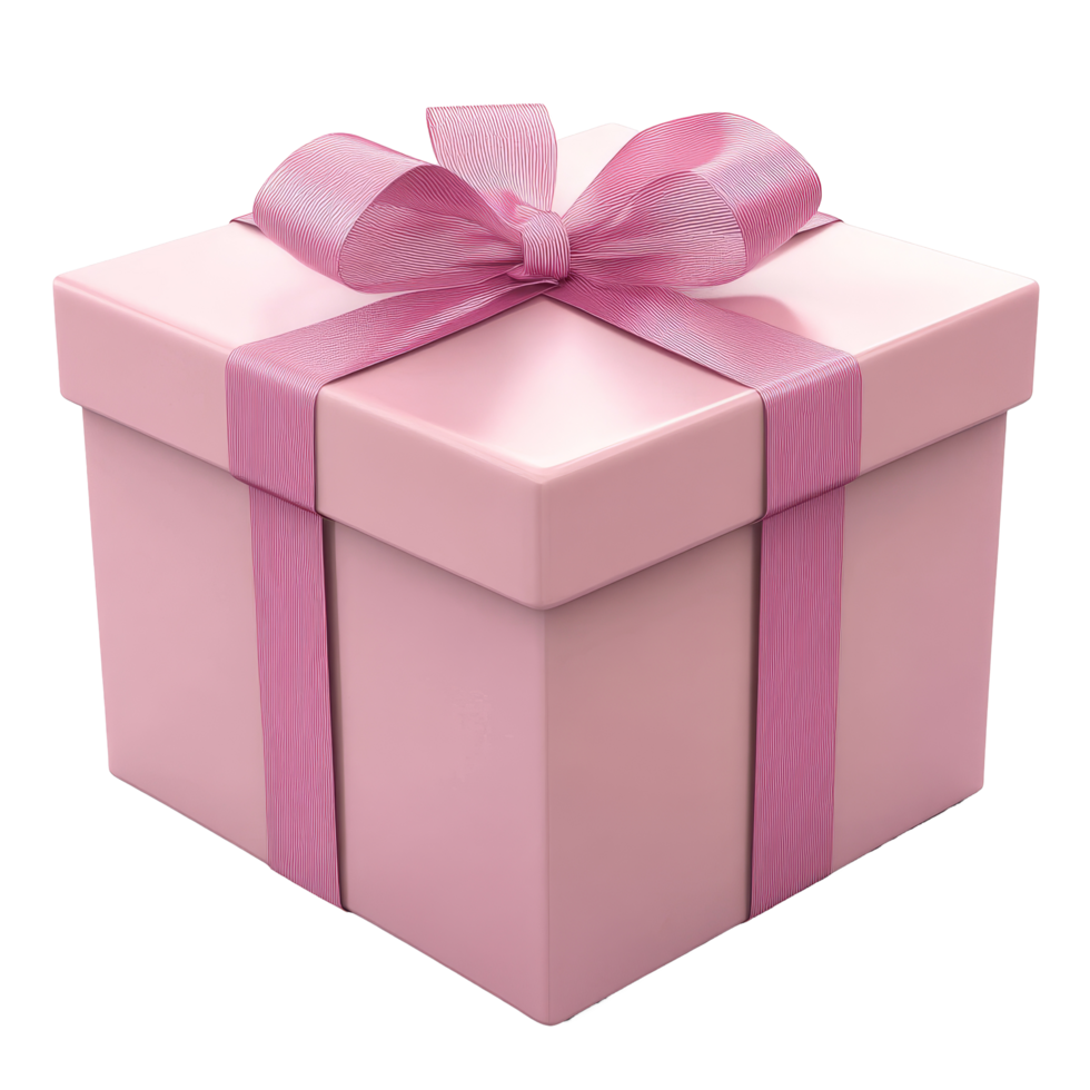 A beautifully crafted pink gift box with a ribbon, perfect for various occasions and celebrations, Pink Gift Box Isolated png