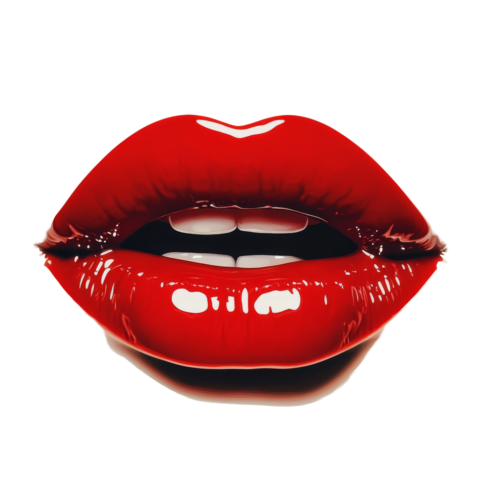 Glossy red lips glistening on a clean transparent background, showcasing a vibrant beauty moment captured with perfect clarity, Glossy Red Lips on transparent background png