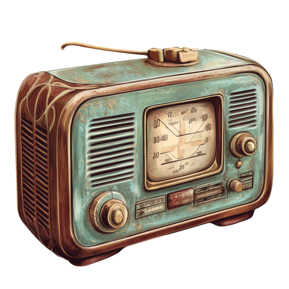 Vintage radio retro design featuring unique green and brown details with intricate dials and knobs, vintage radio file no background png