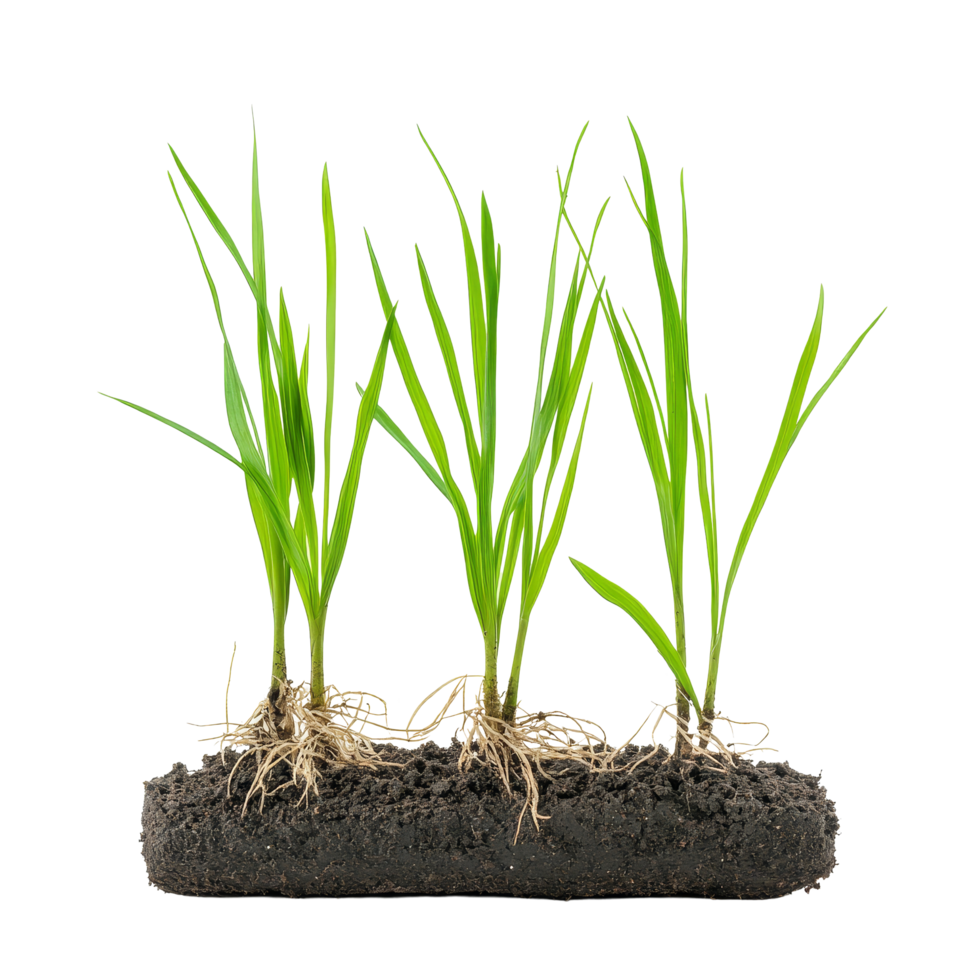 Fresh rice seedlings with roots displayed on a transparent background ready for planting in the field, Rice seedlings plant on transparent background png
