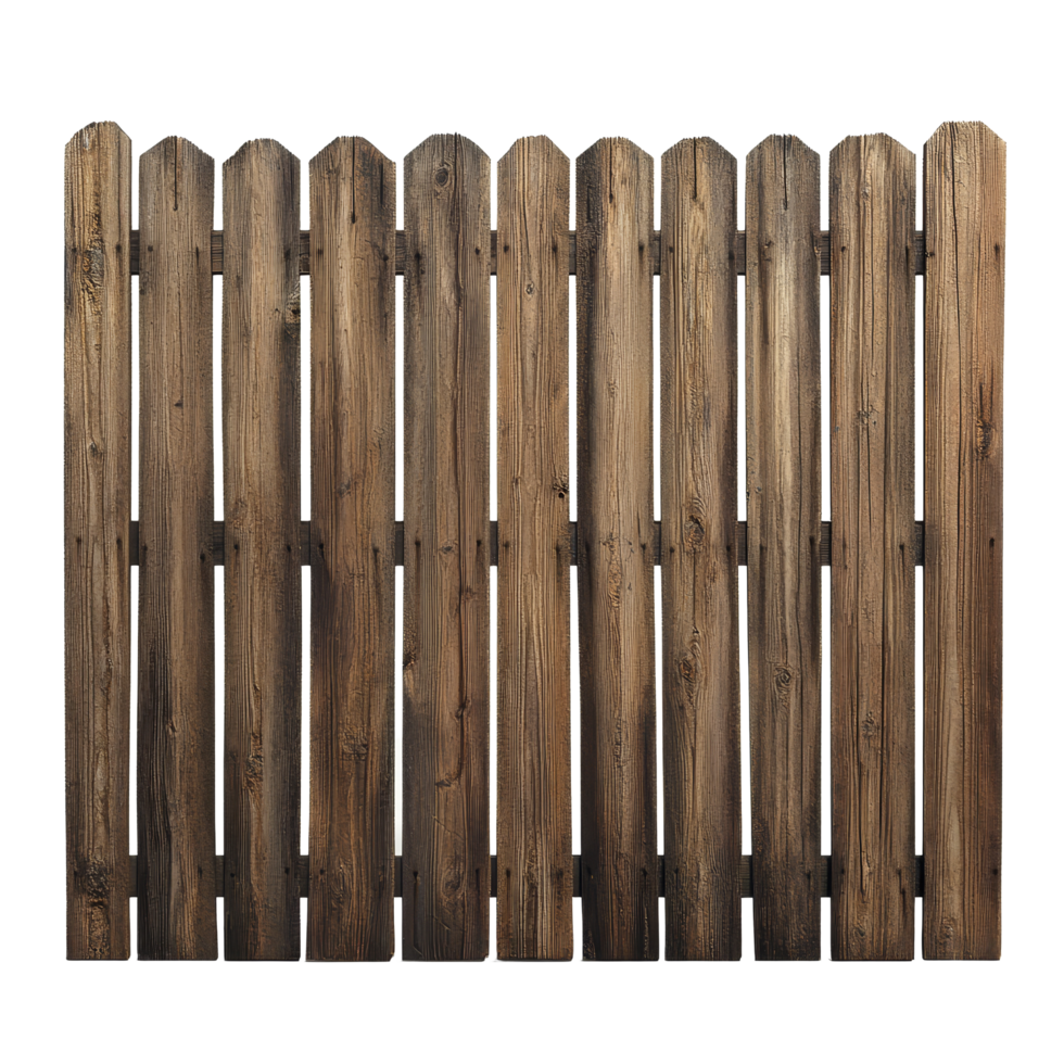 Wood fence with a rustic finish isolated on a transparent background showcasing a traditional design, Wood Fence Isolated on transparent background png