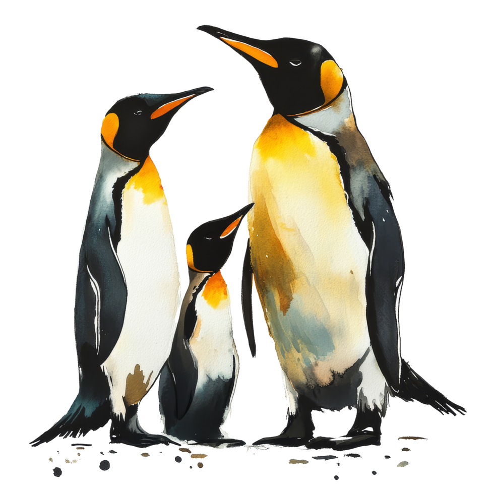 A family of penguins standing together against a transparent background in a serene depiction of their social bonding, Penguins on transparent background png