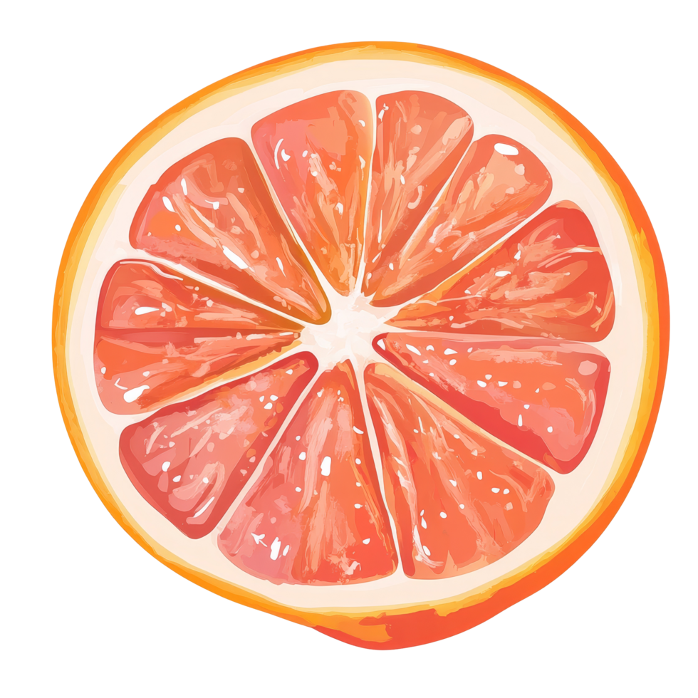 Vibrant pink and orange grapefruit slice isolated on a clean transparent background showcasing its juicy segments, pink orange grapefruit slice isolated on transparent background png